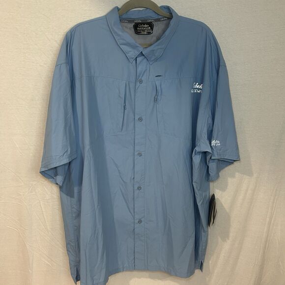 Cabela's Guidewear Shirt Mens 3XLT Blue Solid Short Sleeve Button Vented UPF50 - Picture 1 of 13